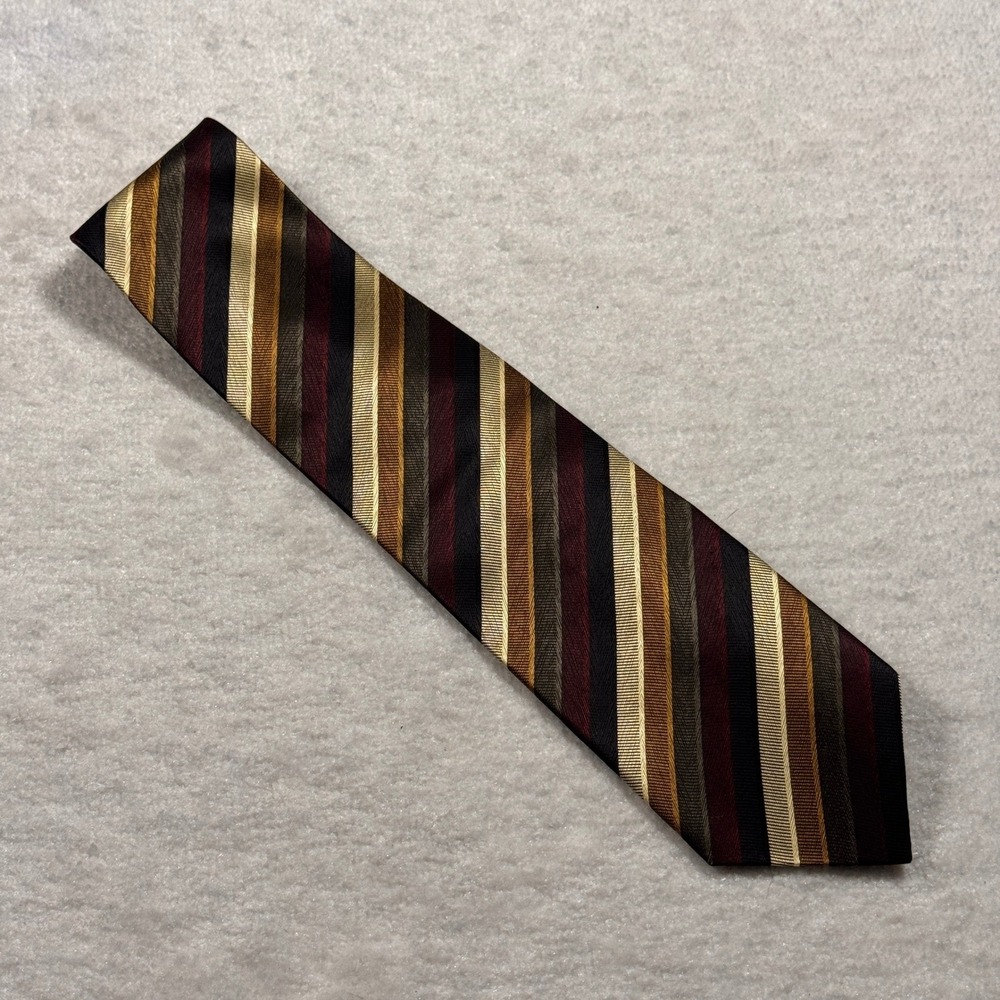 Knightsbridge Silk Striped‎ Tie Burgundy Gold Green Classic Necktie